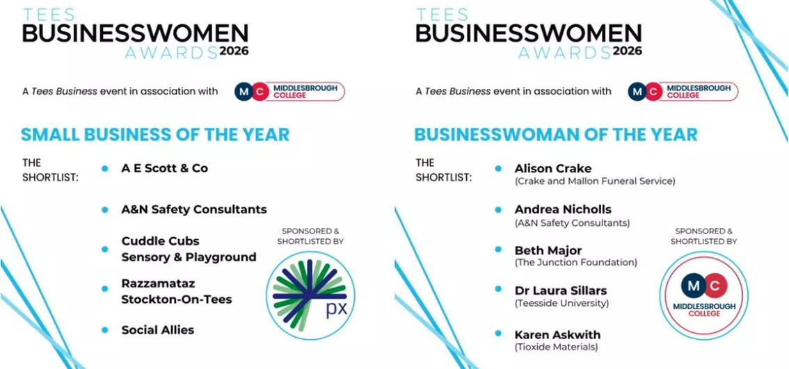 Shortlisted for Small Business of the Year and Businesswoman of the Year (Tees Businesswomen Awards)